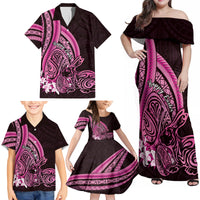 Pink Polynesia Easter Day Family Matching Off Shoulder Maxi Dress and Hawaiian Shirt Eggs With Bunny Polynesian Pattern LT14 - Polynesian Pride