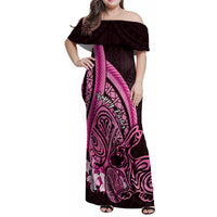 Pink Polynesia Easter Day Family Matching Off Shoulder Maxi Dress and Hawaiian Shirt Eggs With Bunny Polynesian Pattern LT14 Mom's Dress Pink - Polynesian Pride