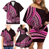Pink Polynesia Easter Day Family Matching Off Shoulder Short Dress and Hawaiian Shirt Eggs With Bunny Polynesian Pattern LT14 - Polynesian Pride