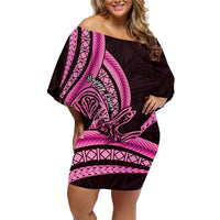 Pink Polynesia Easter Day Family Matching Off Shoulder Short Dress and Hawaiian Shirt Eggs With Bunny Polynesian Pattern LT14 Mom's Dress Pink - Polynesian Pride