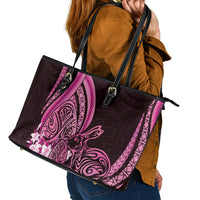 Pink Polynesia Easter Day Leather Tote Bag Eggs With Bunny Polynesian Pattern LT14 - Polynesian Pride