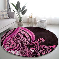 Pink Polynesia Easter Day Round Carpet Eggs With Bunny Polynesian Pattern