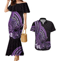 Purple Polynesia Easter Day Couples Matching Mermaid Dress and Hawaiian Shirt Eggs With Bunny Polynesian Pattern LT14 Purple - Polynesian Pride