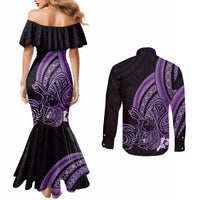 Purple Polynesia Easter Day Couples Matching Mermaid Dress and Long Sleeve Button Shirt Eggs With Bunny Polynesian Pattern LT14 - Polynesian Pride