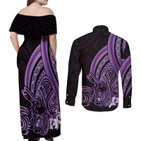 Purple Polynesia Easter Day Couples Matching Off Shoulder Maxi Dress and Long Sleeve Button Shirt Eggs With Bunny Polynesian Pattern LT14 - Polynesian Pride