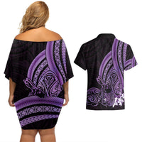 Purple Polynesia Easter Day Couples Matching Off Shoulder Short Dress and Hawaiian Shirt Eggs With Bunny Polynesian Pattern LT14 - Polynesian Pride