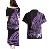Purple Polynesia Easter Day Couples Matching Puletasi and Hawaiian Shirt Eggs With Bunny Polynesian Pattern LT14 - Polynesian Pride