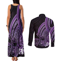 Purple Polynesia Easter Day Couples Matching Tank Maxi Dress and Long Sleeve Button Shirt Eggs With Bunny Polynesian Pattern LT14 - Polynesian Pride