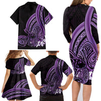 Purple Polynesia Easter Day Family Matching Long Sleeve Bodycon Dress and Hawaiian Shirt Eggs With Bunny Polynesian Pattern LT14 - Polynesian Pride
