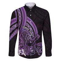 Purple Polynesia Easter Day Family Matching Long Sleeve Bodycon Dress and Hawaiian Shirt Eggs With Bunny Polynesian Pattern LT14 Dad's Shirt - Long Sleeve Purple - Polynesian Pride