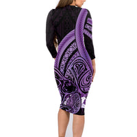 Purple Polynesia Easter Day Family Matching Long Sleeve Bodycon Dress and Hawaiian Shirt Eggs With Bunny Polynesian Pattern LT14 - Polynesian Pride