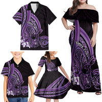 Purple Polynesia Easter Day Family Matching Off Shoulder Maxi Dress and Hawaiian Shirt Eggs With Bunny Polynesian Pattern LT14 - Polynesian Pride