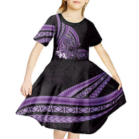 Purple Polynesia Easter Day Kid Short Sleeve Dress Eggs With Bunny Polynesian Pattern
