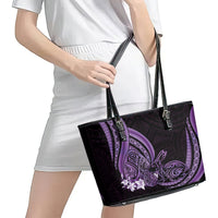 Purple Polynesia Easter Day Leather Tote Bag Eggs With Bunny Polynesian Pattern LT14 - Polynesian Pride