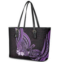 Purple Polynesia Easter Day Leather Tote Bag Eggs With Bunny Polynesian Pattern LT14 - Polynesian Pride