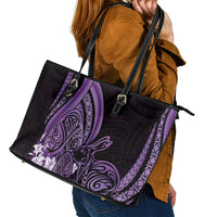 Purple Polynesia Easter Day Leather Tote Bag Eggs With Bunny Polynesian Pattern LT14 - Polynesian Pride