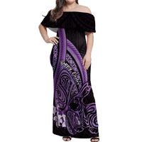 Purple Polynesia Easter Day Off Shoulder Maxi Dress Eggs With Bunny Polynesian Pattern LT14 Women Purple - Polynesian Pride
