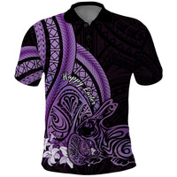 Purple Polynesia Easter Day Polo Shirt Eggs With Bunny Polynesian Pattern