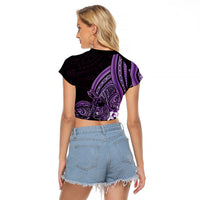 Purple Polynesia Easter Day Raglan Cropped T Shirt Eggs With Bunny Polynesian Pattern