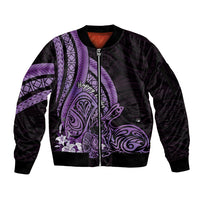 Purple Polynesia Easter Day Sleeve Zip Bomber Jacket Eggs With Bunny Polynesian Pattern LT14 Unisex Purple - Polynesian Pride