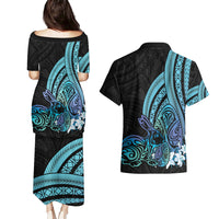 Turquoise Polynesia Easter Day Couples Matching Puletasi and Hawaiian Shirt Eggs With Bunny Polynesian Pattern LT14 - Polynesian Pride
