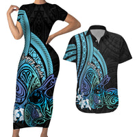 Turquoise Polynesia Easter Day Couples Matching Short Sleeve Bodycon Dress and Hawaiian Shirt Eggs With Bunny Polynesian Pattern LT14 Turquoise - Polynesian Pride