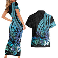 Turquoise Polynesia Easter Day Couples Matching Short Sleeve Bodycon Dress and Hawaiian Shirt Eggs With Bunny Polynesian Pattern LT14 - Polynesian Pride