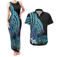Turquoise Polynesia Easter Day Couples Matching Tank Maxi Dress and Hawaiian Shirt Eggs With Bunny Polynesian Pattern LT14 Turquoise - Polynesian Pride