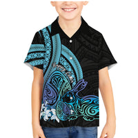 Turquoise Polynesia Easter Day Family Matching Mermaid Dress and Hawaiian Shirt Eggs With Bunny Polynesian Pattern LT14 Son's Shirt Turquoise - Polynesian Pride