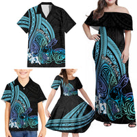 Turquoise Polynesia Easter Day Family Matching Off Shoulder Maxi Dress and Hawaiian Shirt Eggs With Bunny Polynesian Pattern LT14 - Polynesian Pride