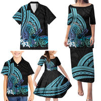 Turquoise Polynesia Easter Day Family Matching Puletasi and Hawaiian Shirt Eggs With Bunny Polynesian Pattern LT14 - Polynesian Pride