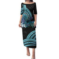 Turquoise Polynesia Easter Day Family Matching Puletasi and Hawaiian Shirt Eggs With Bunny Polynesian Pattern LT14 Mom's Dress Turquoise - Polynesian Pride