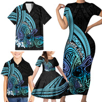 Turquoise Polynesia Easter Day Family Matching Short Sleeve Bodycon Dress and Hawaiian Shirt Eggs With Bunny Polynesian Pattern LT14 - Polynesian Pride