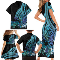 Turquoise Polynesia Easter Day Family Matching Short Sleeve Bodycon Dress and Hawaiian Shirt Eggs With Bunny Polynesian Pattern LT14 - Polynesian Pride
