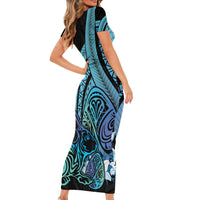 Turquoise Polynesia Easter Day Family Matching Short Sleeve Bodycon Dress and Hawaiian Shirt Eggs With Bunny Polynesian Pattern LT14 - Polynesian Pride