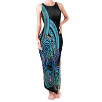 Turquoise Polynesia Easter Day Family Matching Tank Maxi Dress and Hawaiian Shirt Eggs With Bunny Polynesian Pattern LT14 Mom's Dress Turquoise - Polynesian Pride