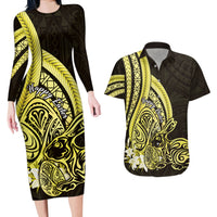 Yellow Polynesia Easter Day Couples Matching Long Sleeve Bodycon Dress and Hawaiian Shirt Eggs With Bunny Polynesian Pattern LT14 Yellow - Polynesian Pride