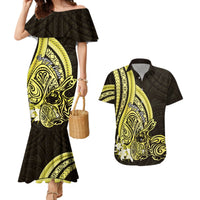 Yellow Polynesia Easter Day Couples Matching Mermaid Dress and Hawaiian Shirt Eggs With Bunny Polynesian Pattern LT14 Yellow - Polynesian Pride