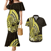 Yellow Polynesia Easter Day Couples Matching Mermaid Dress and Hawaiian Shirt Eggs With Bunny Polynesian Pattern LT14 Yellow - Polynesian Pride