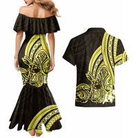 Yellow Polynesia Easter Day Couples Matching Mermaid Dress and Hawaiian Shirt Eggs With Bunny Polynesian Pattern LT14 - Polynesian Pride