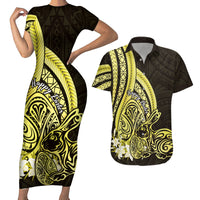 Yellow Polynesia Easter Day Couples Matching Short Sleeve Bodycon Dress and Hawaiian Shirt Eggs With Bunny Polynesian Pattern LT14 Yellow - Polynesian Pride