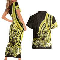 Yellow Polynesia Easter Day Couples Matching Short Sleeve Bodycon Dress and Hawaiian Shirt Eggs With Bunny Polynesian Pattern LT14 - Polynesian Pride