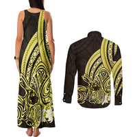 Yellow Polynesia Easter Day Couples Matching Tank Maxi Dress and Long Sleeve Button Shirt Eggs With Bunny Polynesian Pattern LT14 - Polynesian Pride