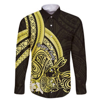 Yellow Polynesia Easter Day Family Matching Long Sleeve Bodycon Dress and Hawaiian Shirt Eggs With Bunny Polynesian Pattern LT14 Dad's Shirt - Long Sleeve Yellow - Polynesian Pride