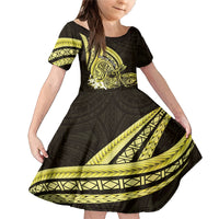 Yellow Polynesia Easter Day Family Matching Mermaid Dress and Hawaiian Shirt Eggs With Bunny Polynesian Pattern LT14 Daughter's Dress Yellow - Polynesian Pride