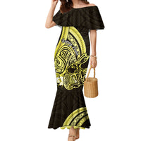 Yellow Polynesia Easter Day Family Matching Mermaid Dress and Hawaiian Shirt Eggs With Bunny Polynesian Pattern LT14 Mom's Dress Yellow - Polynesian Pride