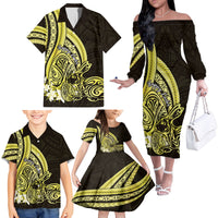 Yellow Polynesia Easter Day Family Matching Off The Shoulder Long Sleeve Dress and Hawaiian Shirt Eggs With Bunny Polynesian Pattern LT14 - Polynesian Pride