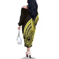 Yellow Polynesia Easter Day Family Matching Off The Shoulder Long Sleeve Dress and Hawaiian Shirt Eggs With Bunny Polynesian Pattern LT14 - Polynesian Pride