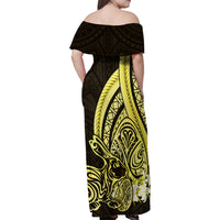 Yellow Polynesia Easter Day Family Matching Off Shoulder Maxi Dress and Hawaiian Shirt Eggs With Bunny Polynesian Pattern LT14 - Polynesian Pride