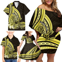 Yellow Polynesia Easter Day Family Matching Off Shoulder Short Dress and Hawaiian Shirt Eggs With Bunny Polynesian Pattern LT14 - Polynesian Pride